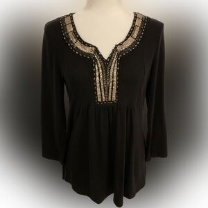 Dress Barn Beaded 3/4 Sleeve Black Knit Top Coastal Grandma Grandmacore